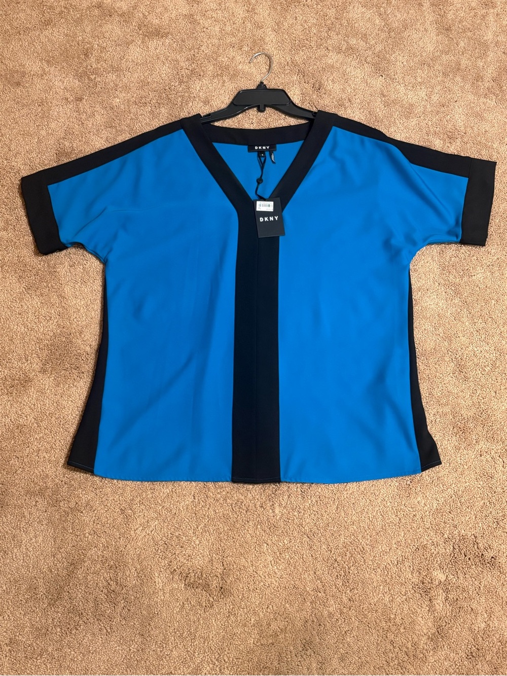 DKNY Cobalt Blue Short Sleeve Top with Black Trim